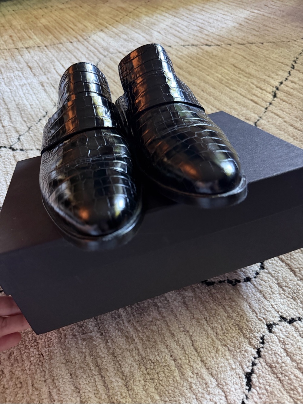 Freda Salvador Black Croc-Embossed Leather Slip-On Loafers - Picture 3 of 7